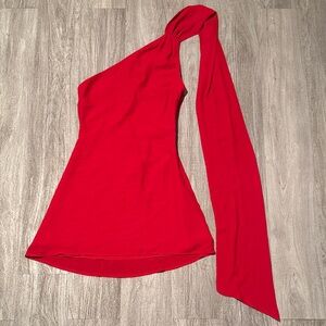 Lulu's One-Shoulder Red Draped Sash Dress